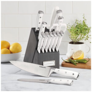 ECTQ2MCPC8PB0B_2 jpg - Conjunto de Facas Cuisinart em Aço Inoxidável com Bloco de Bancada, 15 Peças, Branco e Cinza