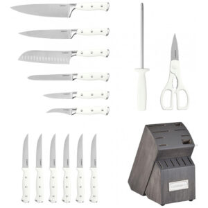 ECTQ2MCPC8PB0B_3 jpg - Conjunto de Facas Cuisinart em Aço Inoxidável com Bloco de Bancada, 15 Peças, Branco e Cinza