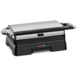 Churrasqueira Elétrica 3 em 1 Antiaderente 1200W Aço Inoxidável 110V Cuisinart GR 11 Preta Compacta
