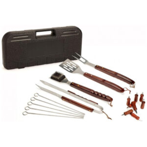 ECTQCFKIR6N10B_0 jpg - Kit Churrasco na Grelha 18 Peças de Aço Inoxidável com Estojo de zenamento, CUISINART CGS W18, Marrom