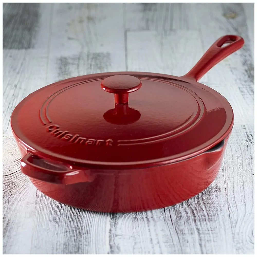 ECTQCL6K9V100B_3 jpg - Chefs Frigideira de Ferro Fundido Esmaltada, CUISINART CI45 30CR, Vermelho