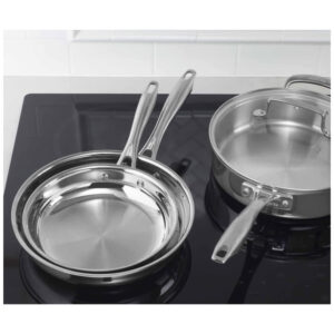 ECTQFQ51CRB70B_1 jpg - Jogo de Panelas e Frigideiras em Aço Inoxidável com 10 Peças, Bordas Cônicas para Vazamento sem Gotejamento e Alças de Aderência Fria, Cuisinart TPS-10, Prata