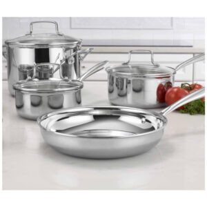 ECTQFQ51CRB70B_3 jpg - Jogo de Panelas e Frigideiras em Aço Inoxidável com 10 Peças, Bordas Cônicas para Vazamento sem Gotejamento e Alças de Aderência Fria, Cuisinart TPS-10, Prata