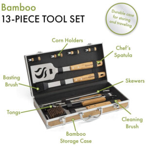 ECTQLX66Z6770B_1 jpg - Kit Estojo Grill, Churrasco de Bambu 13 Peças, CUISINART CGS 7014, Marrom Claro