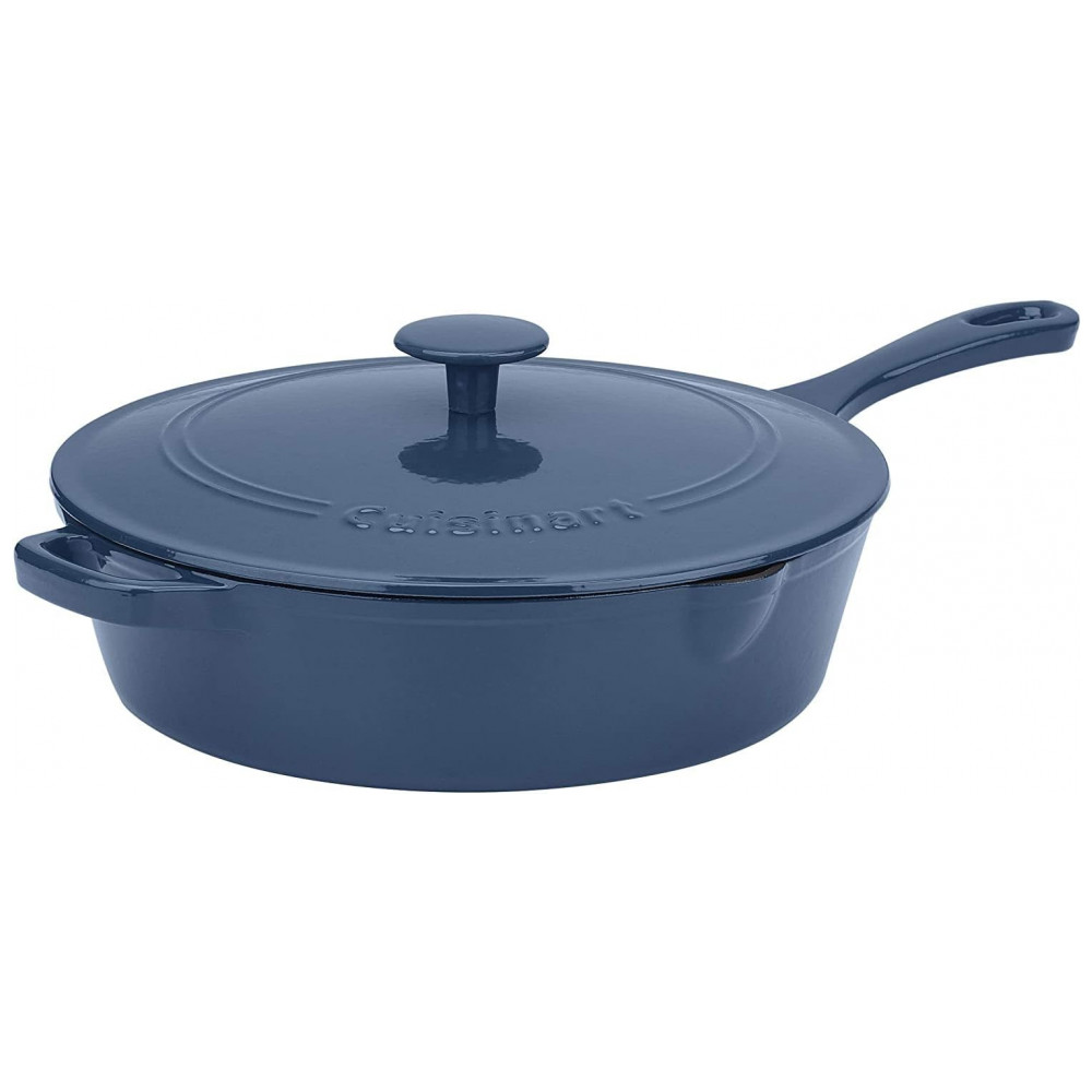 ECTQML6K9V100B_1 jpg - Frigideira de Ferro Fundido Esmaltada e Pre Preparada, CUISINART CI45 30BG, Azul