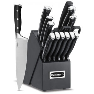 ECTQR112DP8B0B_0 jpg - Conjunto de Facas Cuisinart C77BTR15PBK em Aço Inoxidável com Bloco de Bancada Multinível, 15 Peças, Preta