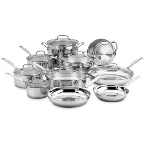ECTQSEE4GHL10B_0 jpg - Conjunto de Panelas e Frigideiras de Aço Inoxidável, 17 Peças, CUISINART 77 17N, Prateado