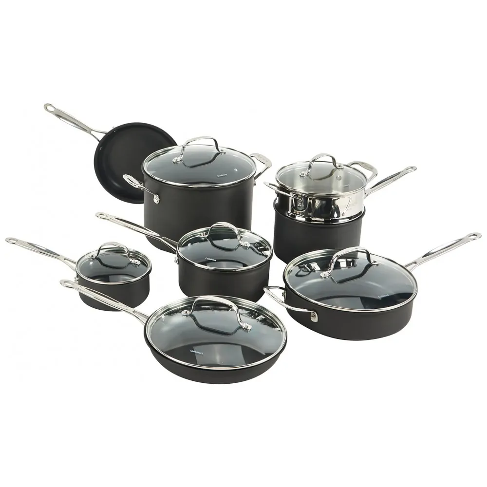 ECTQSJ677OI10B_0 jpg - Conjunto de Panelas e Frigideira Antiaderente em Aço Anodizado, 14 Peças, Cuisinart 66 14N