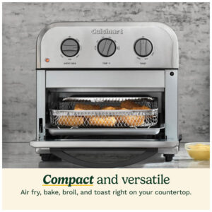 Forno Elétrico Compacto de Bancada 6 em 1 com Função Air Fryer, Temporizador, Cesta, Assadeira e Bandeja Coletora 110V 1800W, Cuisinart, Prata