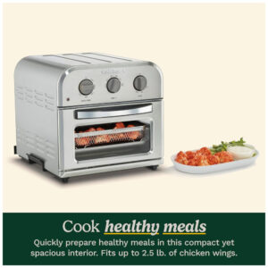 Forno Elétrico Compacto de Bancada 6 em 1 com Função Air Fryer, Temporizador, Cesta, Assadeira e Bandeja Coletora 110V 1800W, Cuisinart, Prata