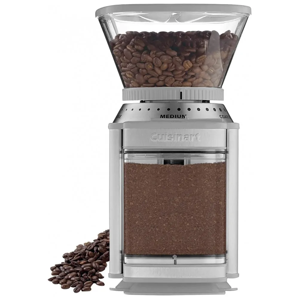 ECTQWL2R1HQ90B_0 jpg - Moedor de Café Elétrico 32 xícaras em Aço Inoxidável, 110V 150W, Cuisinart DBM8CGR, Cinza