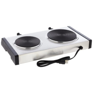 ECTQINBCECJ10B_1 jpg - Cooktop Elétrico Portátil com Queimador Duplo, Luzes Indicadoras e Controles de Temperatura Ajustáveis Separados de 6 Configurações, 110V 1800W, Cuisinart CB 60P1, Prata