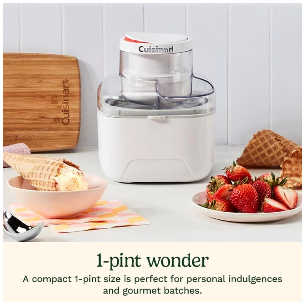 ECTQTR1BBY1D0B_1 jpg - Máquina de Sorvete 500 ml com Funil de Ingredientes Embutido, Tampa e Pá Removíveis, 110V, Cuisinart, Branca