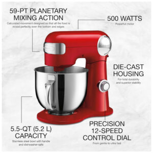 ECTQ1B02X6N10B_2 jpg - Batedeira Capacidade 5.5L 12 Vel 500W, 110v, CUISINART SM 50RC, Vermelho