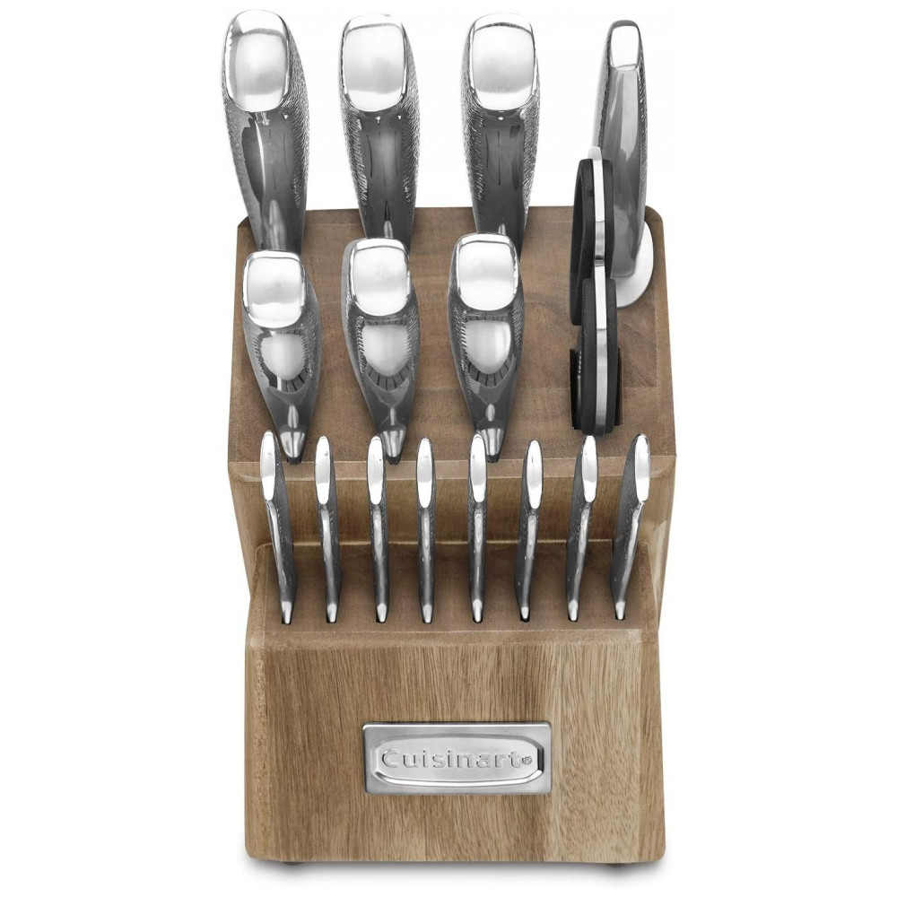 ECTQC1G2DTS70B_1 jpg - Conjunto de Facas com Afiador Embutido e Bloco de Bancada 17 Peças, CUISINART C77SSH 17P, Prateado