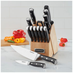 ECTQF9SXSYX60B_1 jpg - Conjunto de Facas em Aço Inoxidável com Bloco de Bancada, 15 Peças, CUISINART C77BTR 15P, Preto