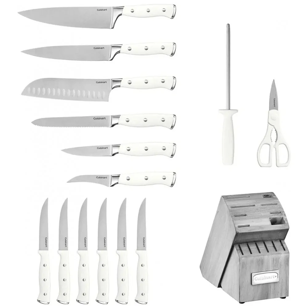 ECTQH7Z9CHD80B_2 jpg - C77WTR 15P Conjunto de Facas em Aço Inoxidável com Bloco de Bancada, 15 Peças, CUISINART, Branco