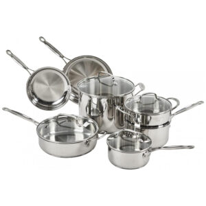 ECTQMXS50H500B_0 jpg - Conjunto de Panelas e Frigideiras de Aço Inoxidável, 11 Peças, CUISINART 77 11G, Prateado