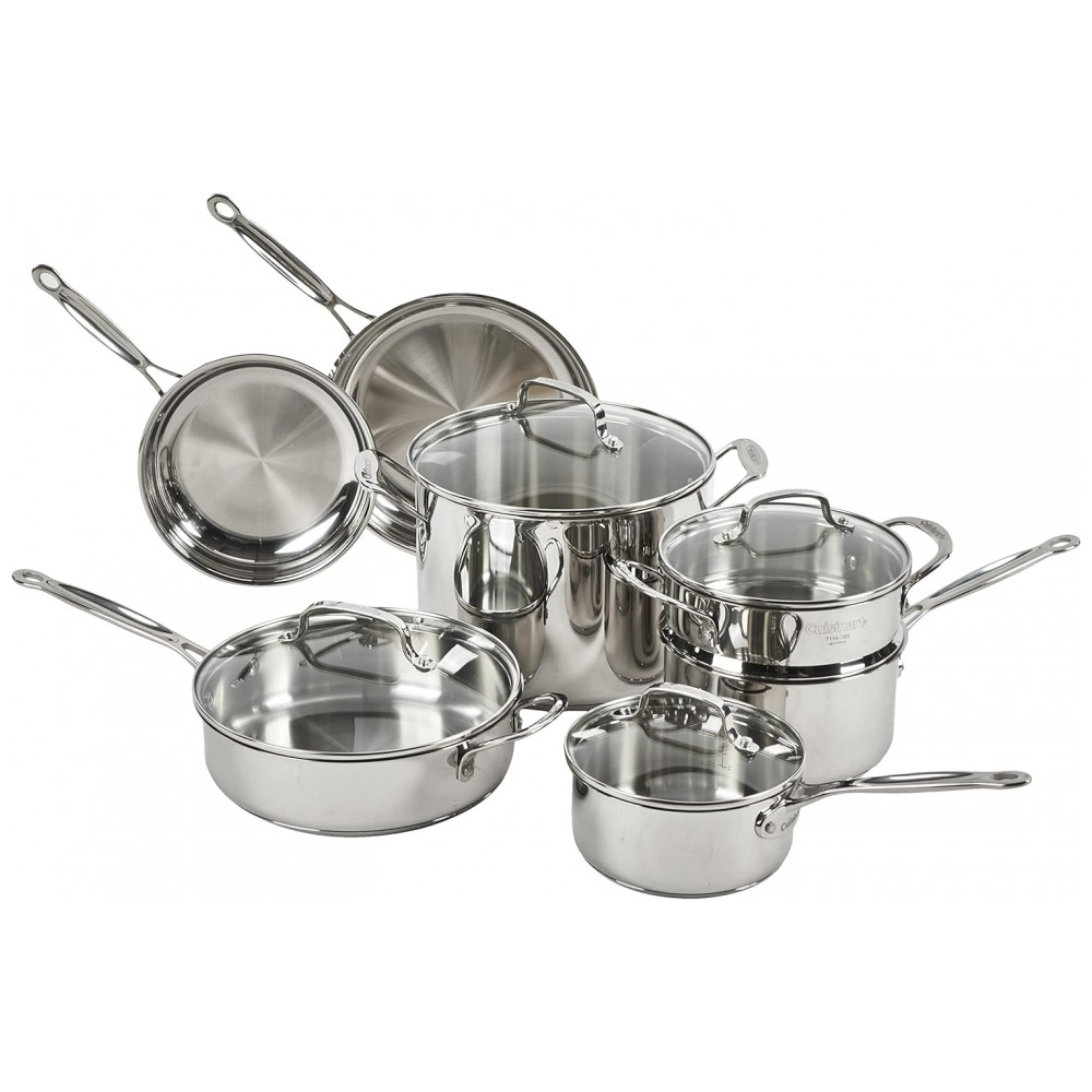 ECTQMXS50H500B_0 jpg - Conjunto de Panelas e Frigideiras de Aço Inoxidável, 11 Peças, CUISINART 77 11G, Prateado