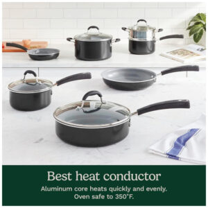 ECTQ3BDY4H670B_3 jpg - Jogo de Panelas com Interior Antiaderente Revestido de Cerâmica e Reforçado com Titânio, com 11 Peças, Cabo em Silicone e Tampas de Vidro, Cuisinart 733 30H, Preta