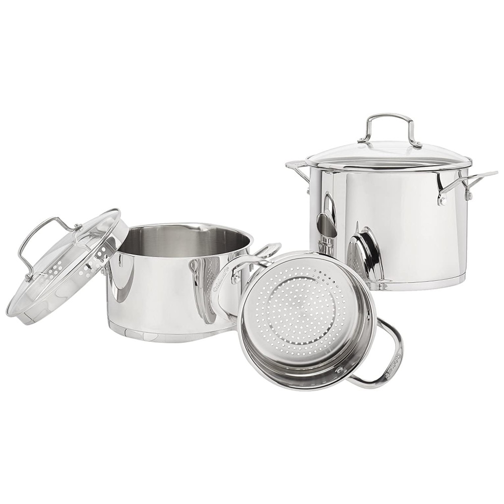 ECTQEYV8UAN00B_1 jpg - Conjunto de Panelas e Frigideiras Antiaderentes Profissional, 12 Peças, Aço Inoxidável, CUISINART 89 13, Prateado