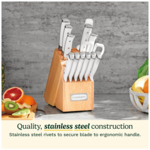 ECTQIW1DYLA10B_1 jpg - Conjunto de Facas em Aço Inoxidável com Bloco de Bancada, 15 Peças, CUISINART C77WTR 15P, Branco