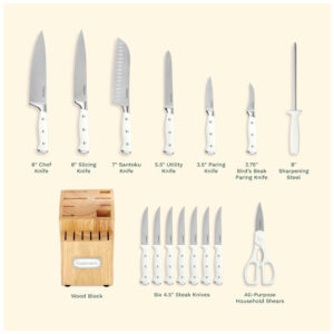 ECTQIW1DYLA10B_4 jpg - Conjunto de Facas em Aço Inoxidável com Bloco de Bancada, 15 Peças, CUISINART C77WTR 15P, Branco