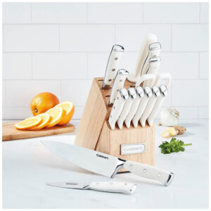 ECTQ8R3ZCP8B0B_3 jpg - Conjunto de Facas em Aço Inoxidável com Bloco de Bancada, 15 Peças, Cuisinart C77CTR, Branco