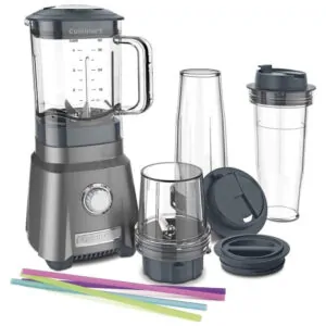 ECTQQ9KVXAM10B_0 jpg - Liquidificador de Bancada com Jarra de 1 Litro e 2 Copos para Viagem, 110V 500W, Cuisinart CPB 380, Cinza Gunmetal
