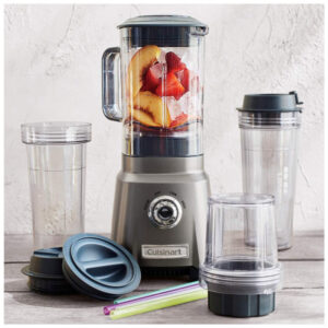 ECTQQ9KVXAM10B_2 jpg - Liquidificador de Bancada com Jarra de 1 Litro e 2 Copos para Viagem, 110V 500W, Cuisinart CPB 380, Cinza Gunmetal