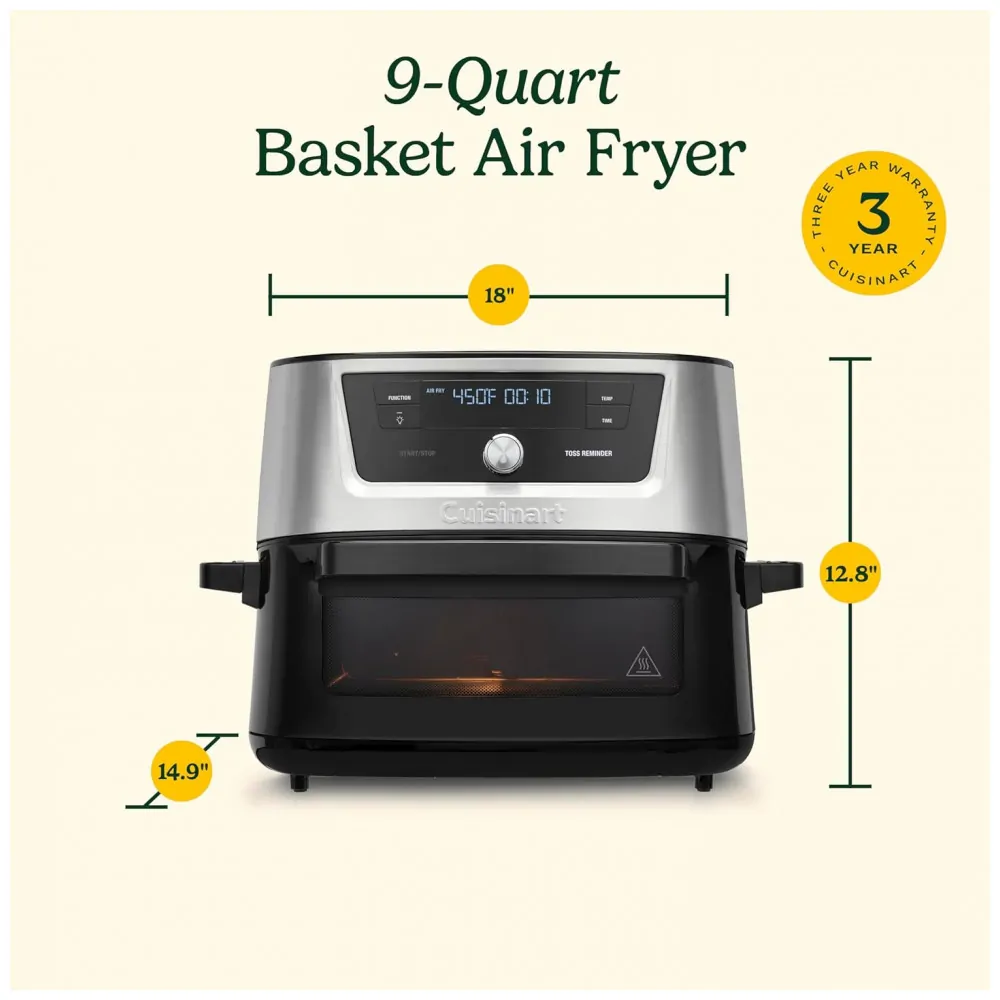 ECTQ34JNCNPD0B_6 jpg - Fritadeira de Ar Cuisinart, Forno de 9 Litros com Cesto de Aço Inoxidável e 6 Programas para Assar, Cozinhar, Grelhar, Fritar,