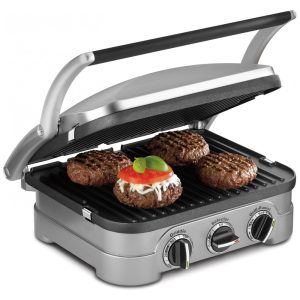 ECTQPNTHRTFF0B_0 jpg - Cuisinart Griddler Indoor Grill, Panini Press, Sandwich Maker e Mais, Churrasqueira 5 em 1, Placas Antiaderentes Laváveis na Lava Louças, GR4NNAS,
