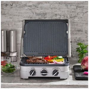 ECTQPNTHRTFF0B_1 jpg - Cuisinart Griddler Indoor Grill, Panini Press, Sandwich Maker e Mais, Churrasqueira 5 em 1, Placas Antiaderentes Laváveis na Lava Louças, GR4NNAS,