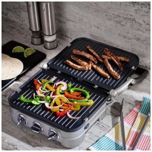 ECTQPNTHRTFF0B_2 jpg - Cuisinart Griddler Indoor Grill, Panini Press, Sandwich Maker e Mais, Churrasqueira 5 em 1, Placas Antiaderentes Laváveis na Lava Louças, GR4NNAS,