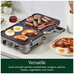 ECTQPNTHRTFF0B_6 jpg - Cuisinart Griddler Indoor Grill, Panini Press, Sandwich Maker e Mais, Churrasqueira 5 em 1, Placas Antiaderentes Laváveis na Lava Louças, GR4NNAS,
