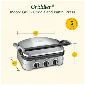ECTQPNTHRTFF0B_7 jpg - Cuisinart Griddler Indoor Grill, Panini Press, Sandwich Maker e Mais, Churrasqueira 5 em 1, Placas Antiaderentes Laváveis na Lava Louças, GR4NNAS,
