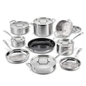 Conjunto de Panelas Cuisinart 15 Peças MultiClad Pro Triplo Revestimento, Prateado