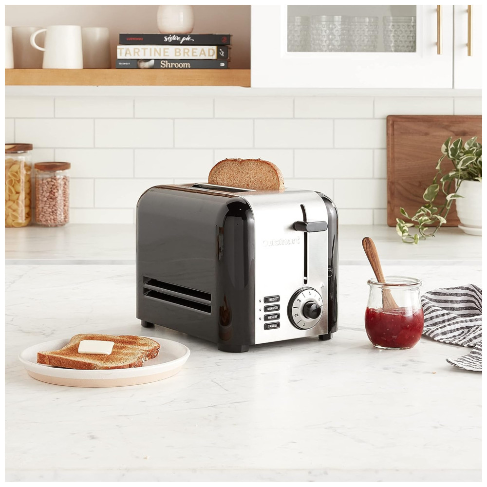 Torradeira Elétrica, Compacta em Inox, 2 Fatias, 110v, CUISINART CPT 320, Preto